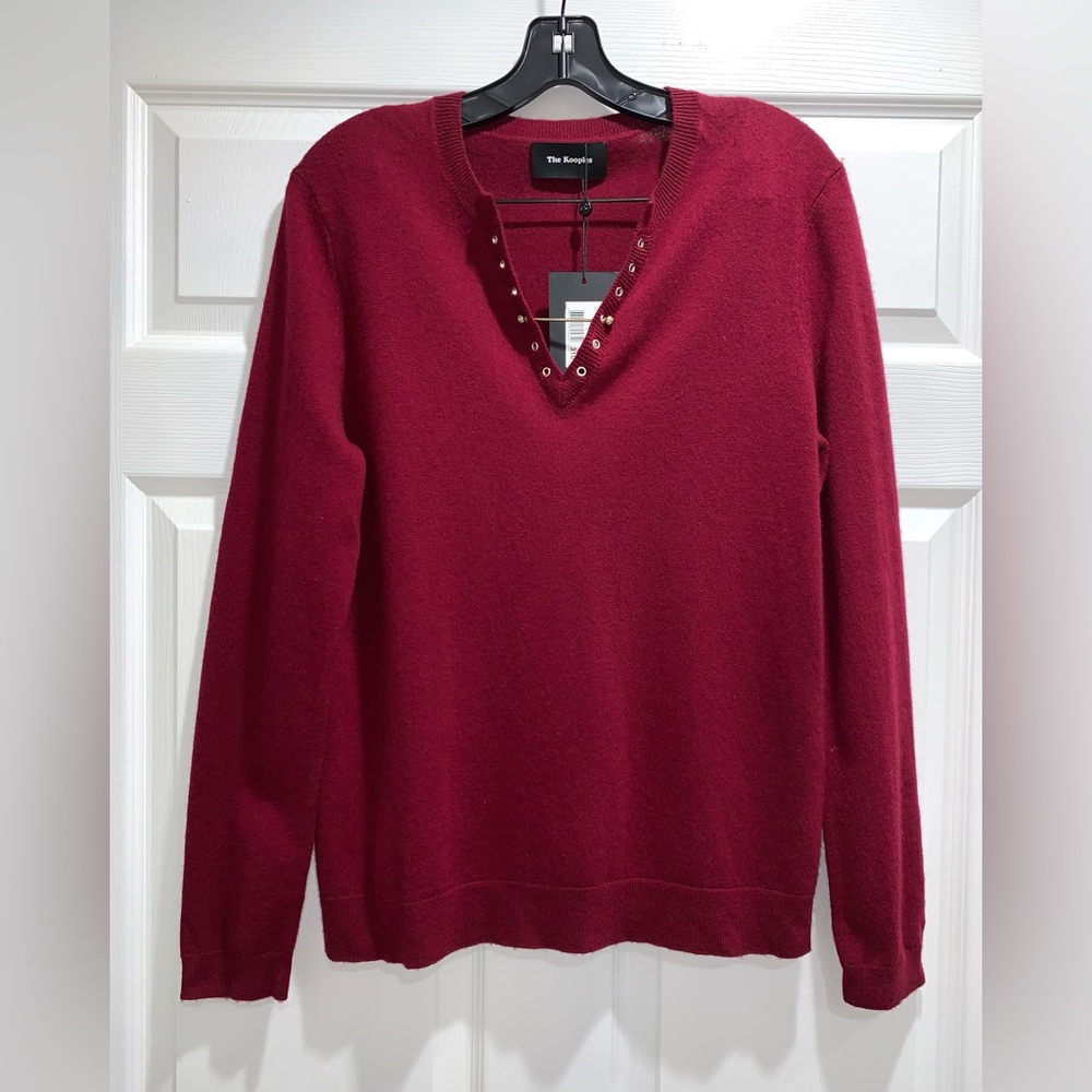 The Kooples NWT $310 Burgundy V-Neck Cashmere Sweater, Size L